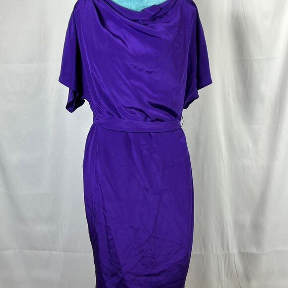 Vintage Maggy London 100% Silk Cowl Neck Purple Sheath Dress (Size 4) party work - Picture 1 of 6